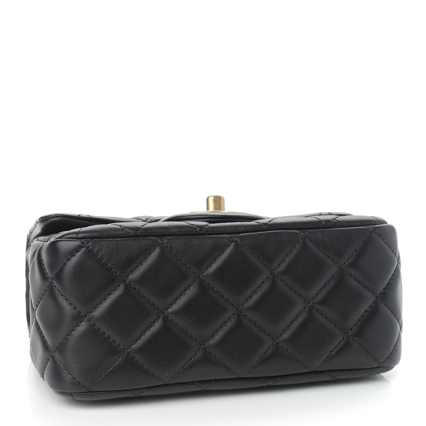 Lambskin Quilted Mini Pearl Crush Flap Black