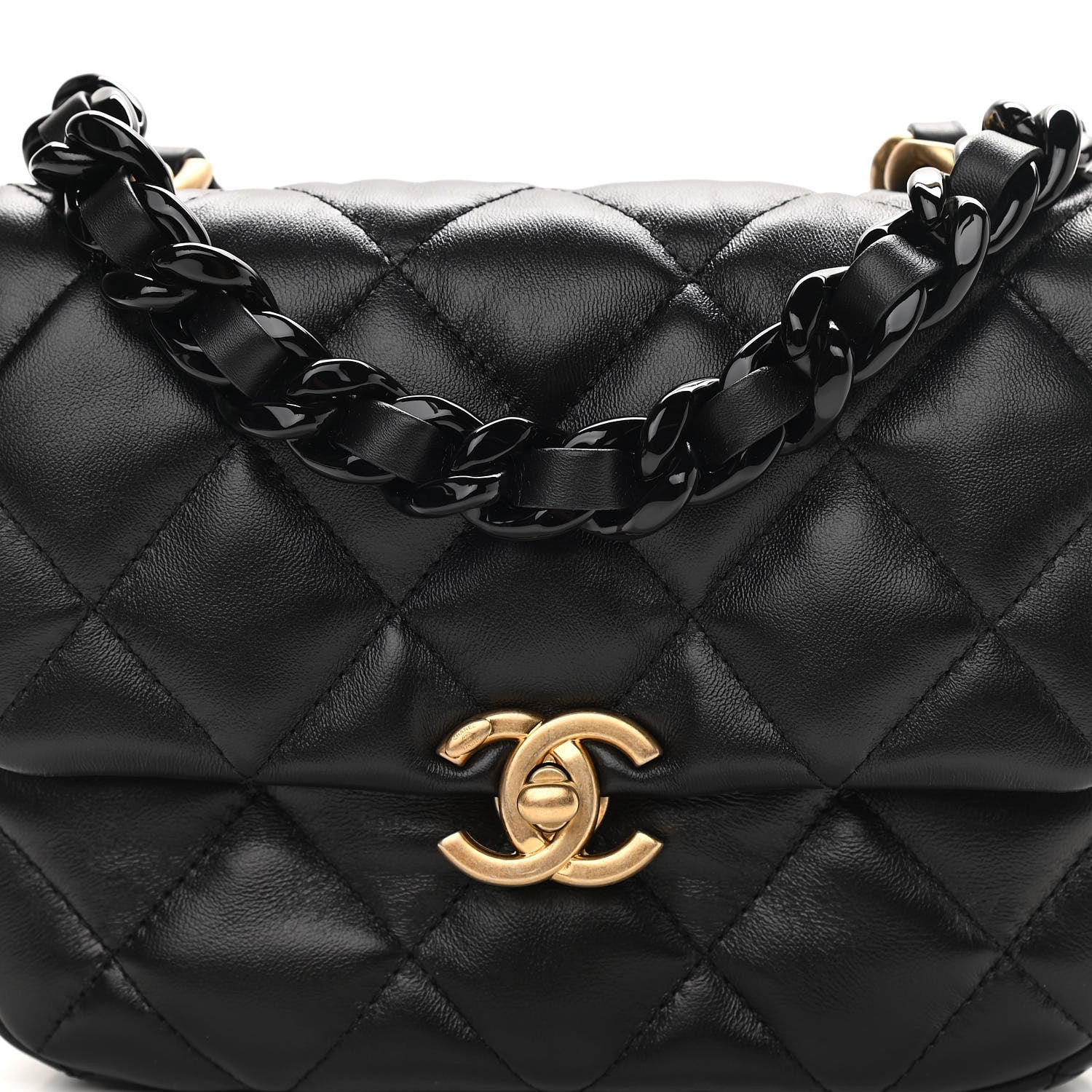 Chanel Lambskin Quilted Mini Lacquered Chain Flap Black 8 of 11
