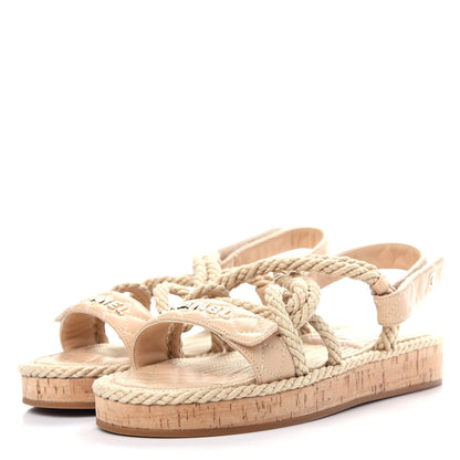 Chanel Cord Lambskin Quilted Logo Sandals 41 Beige 3 of 12