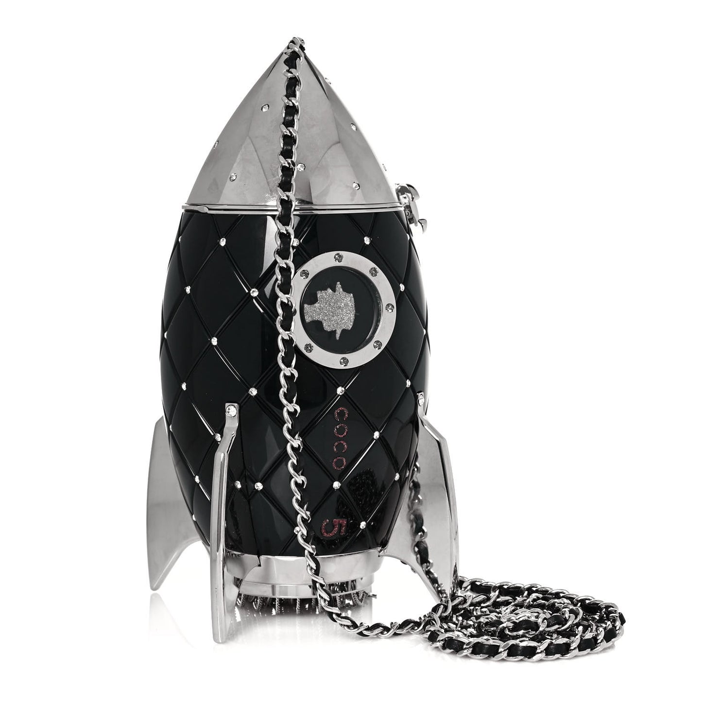 Plexiglass Crystal Rocket Ship Minaudière Clutch Black