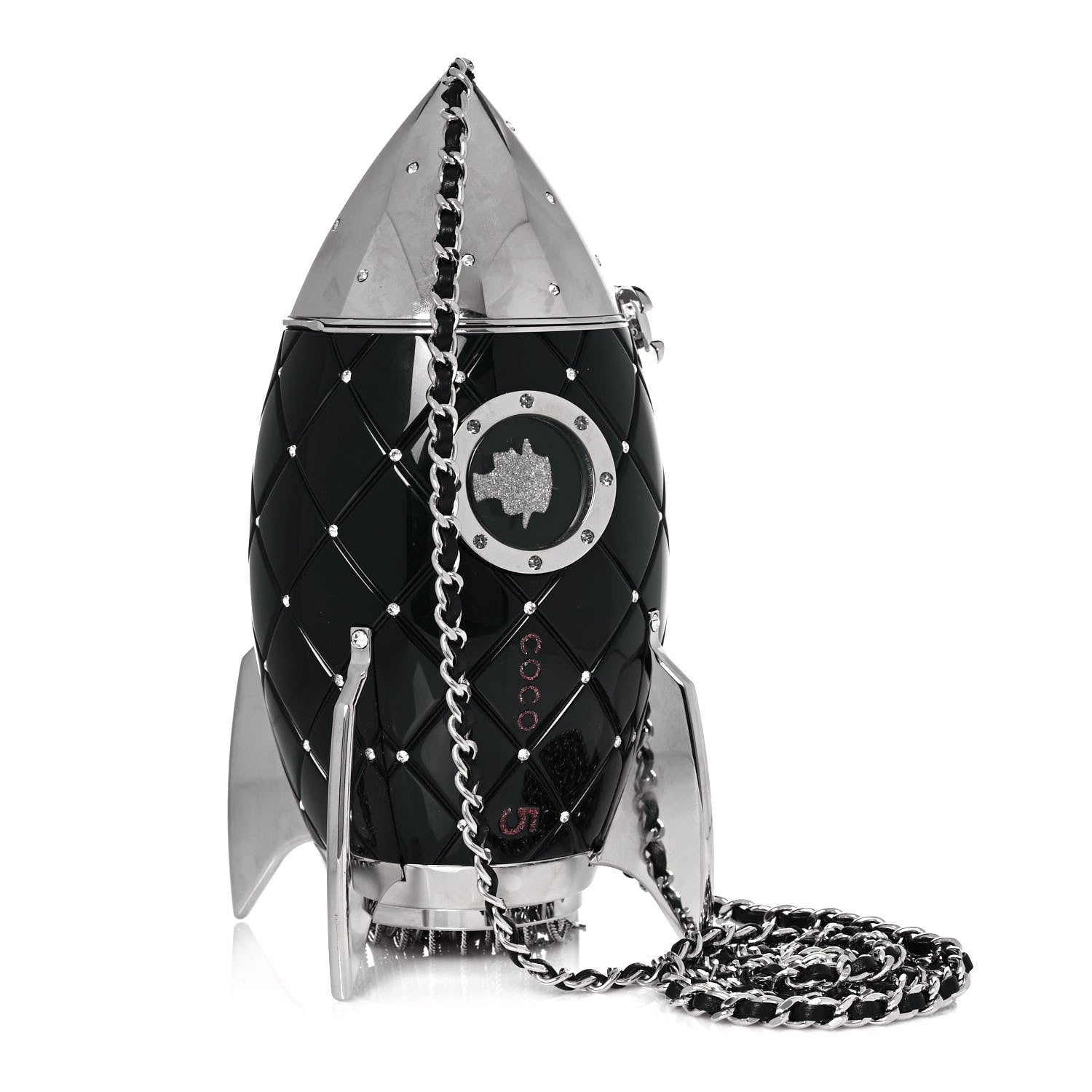 Chanel Plexiglass Crystal Rocket Ship Minaudière Clutch Black 2 of 8