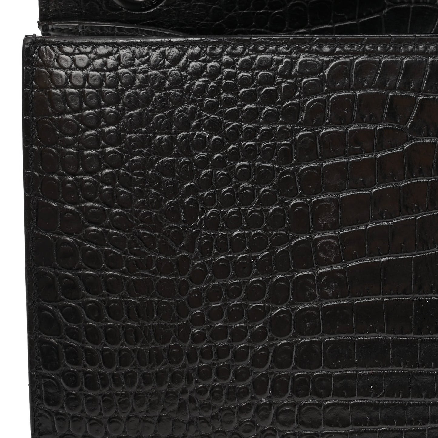 Calfskin Crocodile Embossed Monogram Large Satchel Black