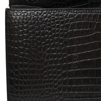 Saint Laurent Calfskin Crocodile Embossed Monogram Large Satchel Black 14 of 15