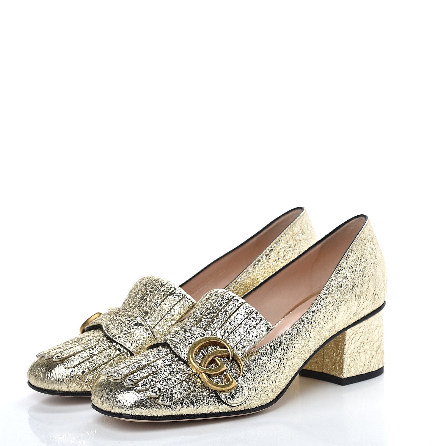 Gucci Galassia GG Marmont Fringe 50mm Loafer Pumps 37 Platino 3 of 10