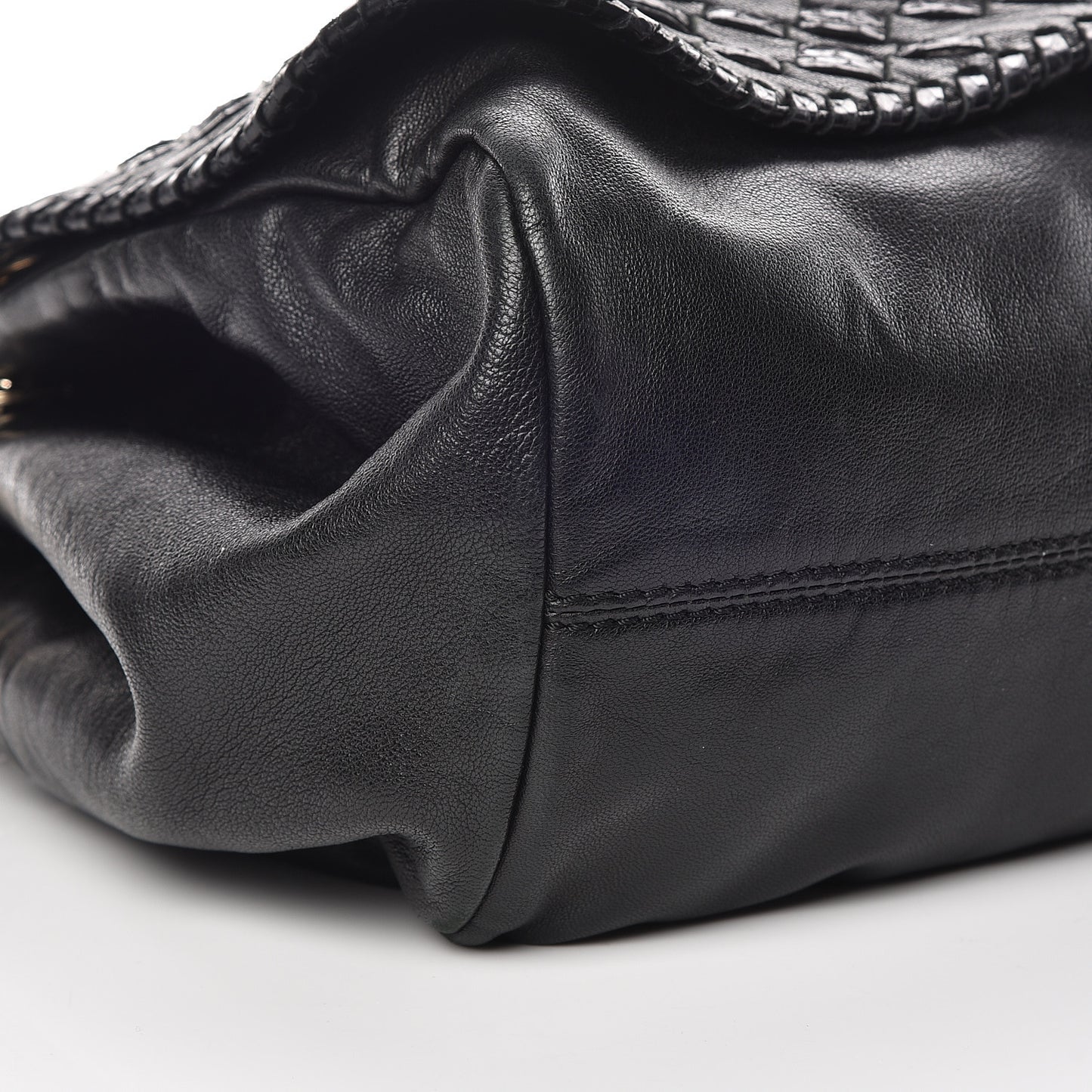 Lambskin Snakeskin Woven Flap Hobo Black