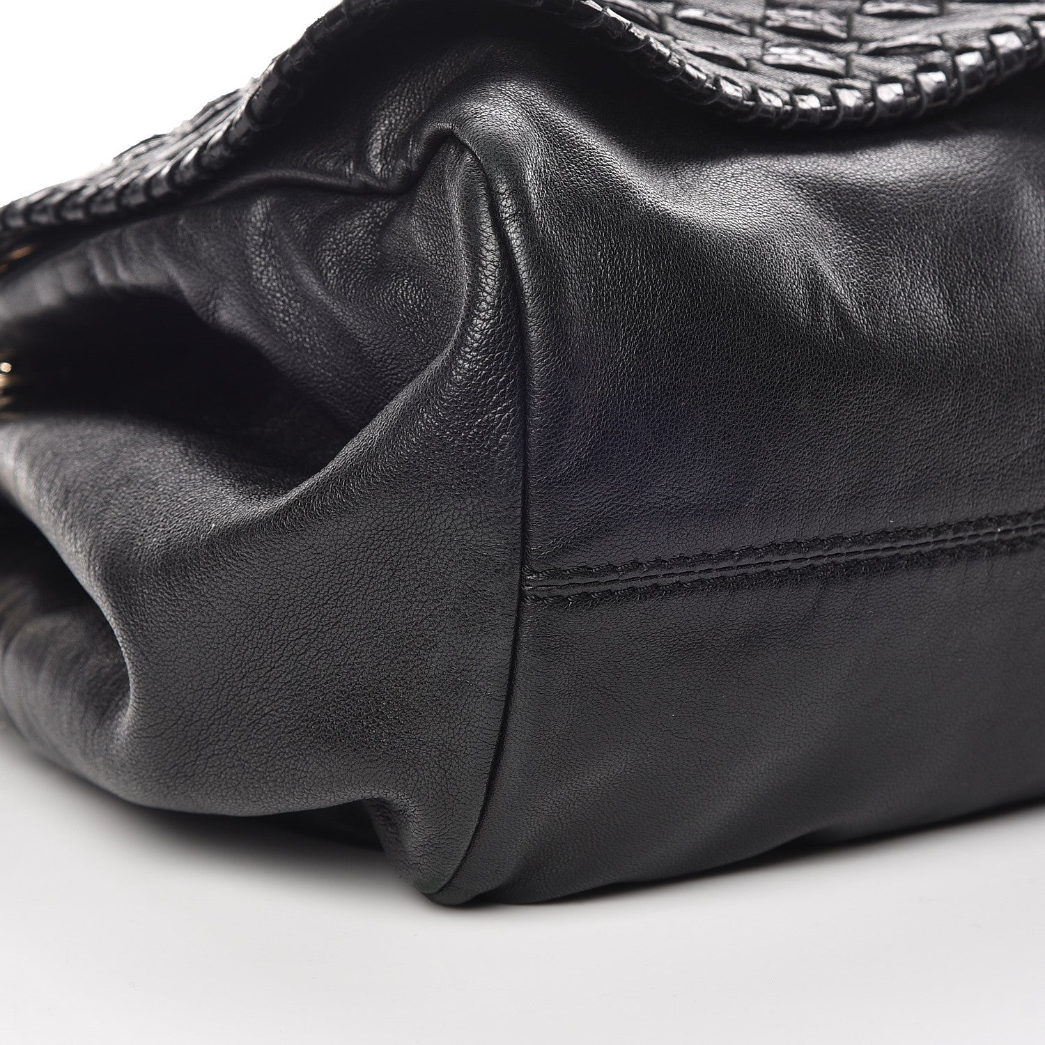 Jimmy Choo Lambskin Snakeskin Woven Flap Hobo Black 10 of 12