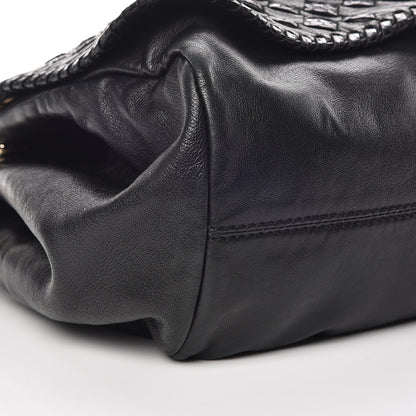 Jimmy Choo Lambskin Snakeskin Woven Flap Hobo Black 10 of 12