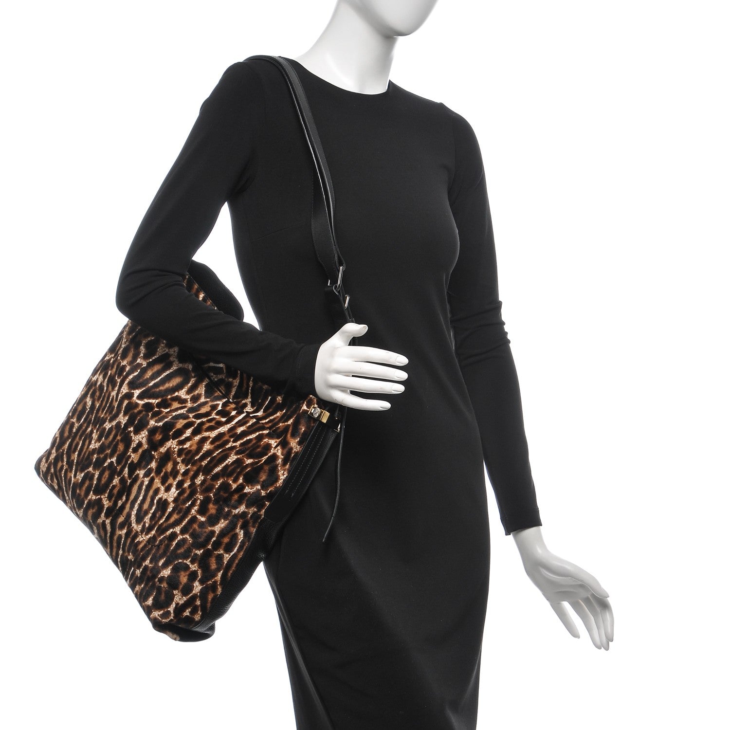 Lanvin Calfskin Pony Hair Swag Tote Black Leopard 2 of 6