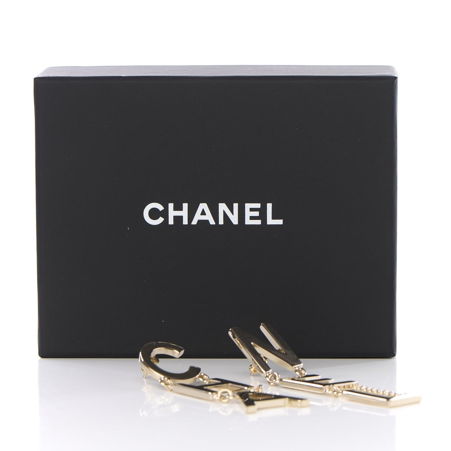 Metal Cha-Nel Logo Drop Earrings Gold