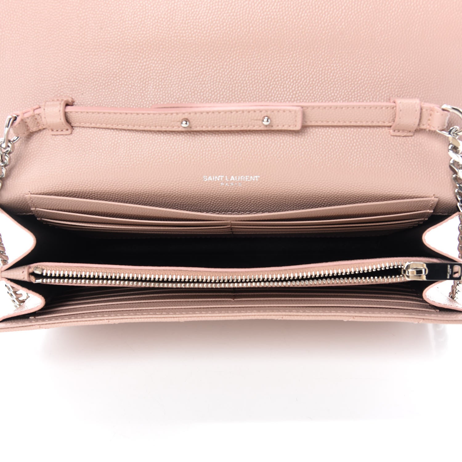 Saint Laurent Grain De Poudre Matelasse Chevron Monogram Chain Wallet Pale Pink 5 of 11
