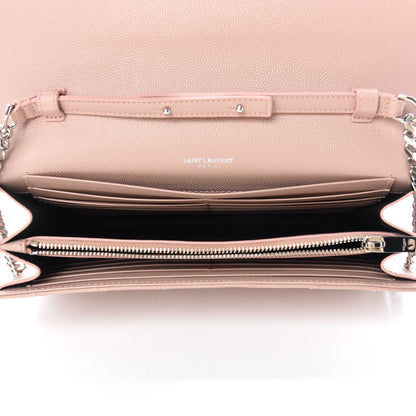 Saint Laurent Grain De Poudre Matelasse Chevron Monogram Chain Wallet Pale Pink 5 of 11