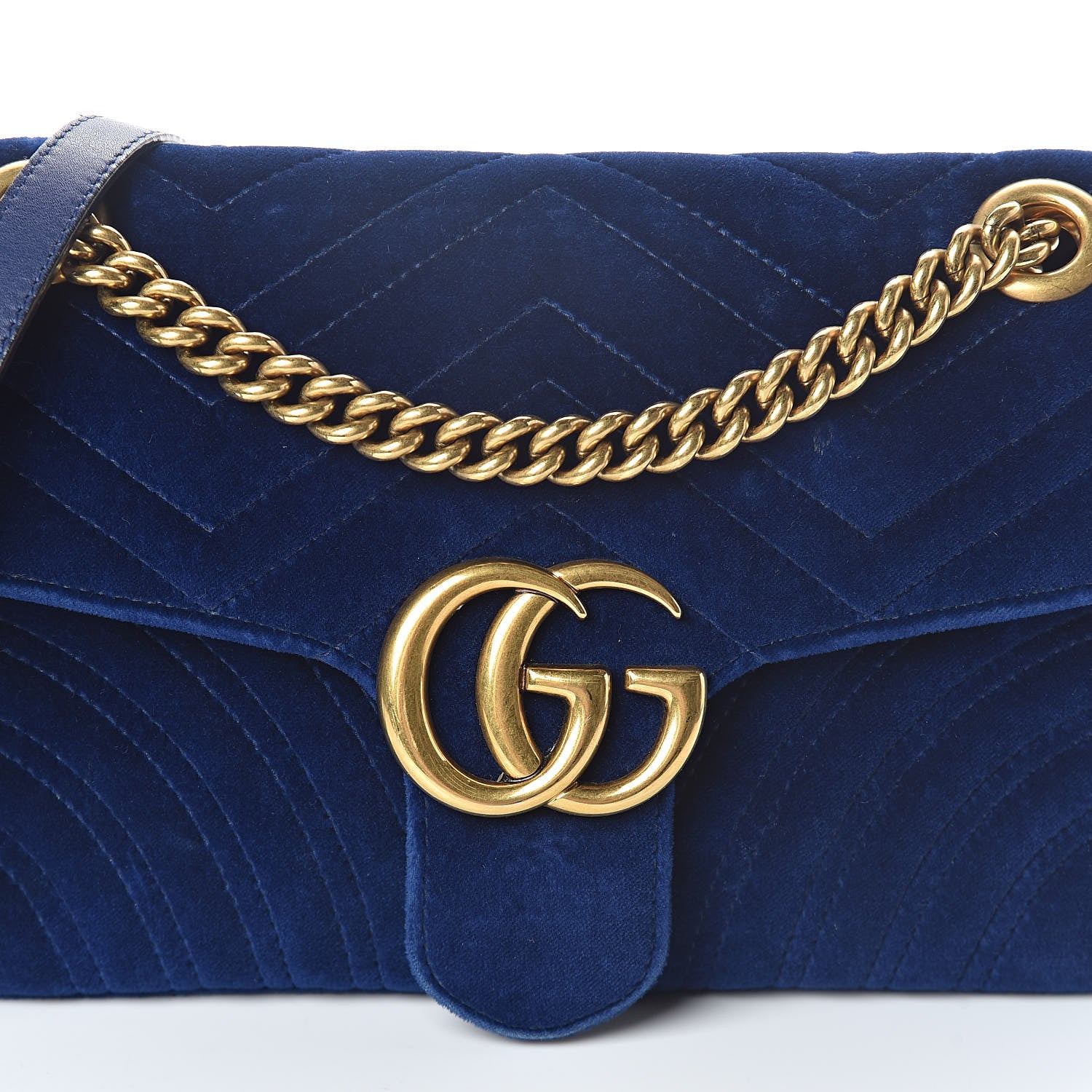 Gucci Velvet Matelasse Small GG Marmont Shoulder Bag Cobalt Blue 7 of 13