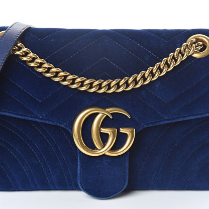 Gucci Velvet Matelasse Small GG Marmont Shoulder Bag Cobalt Blue 7 of 13