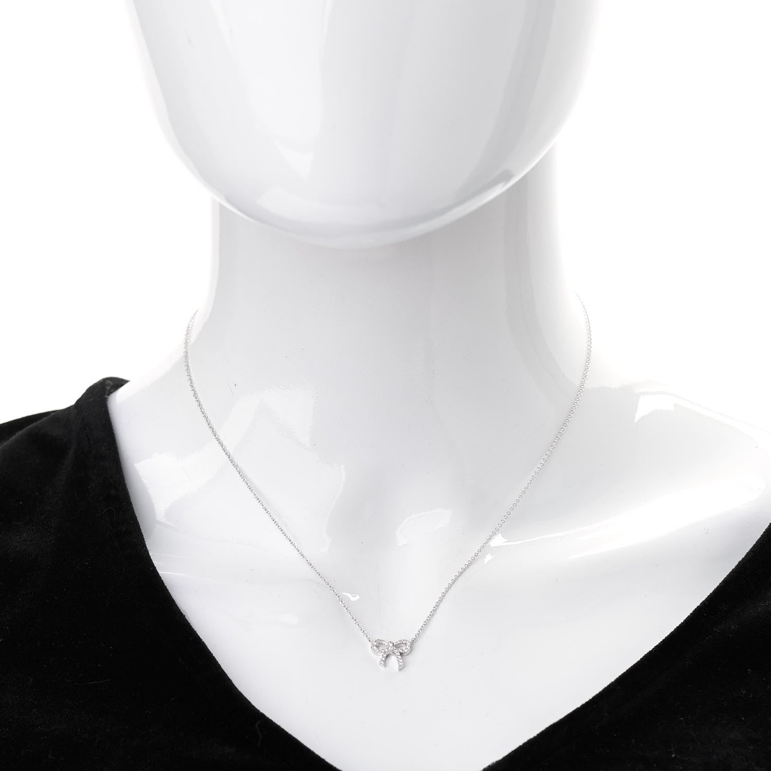 Tiffany 18K White Gold Diamond Mini Bow Pendant Necklace 4 of 5