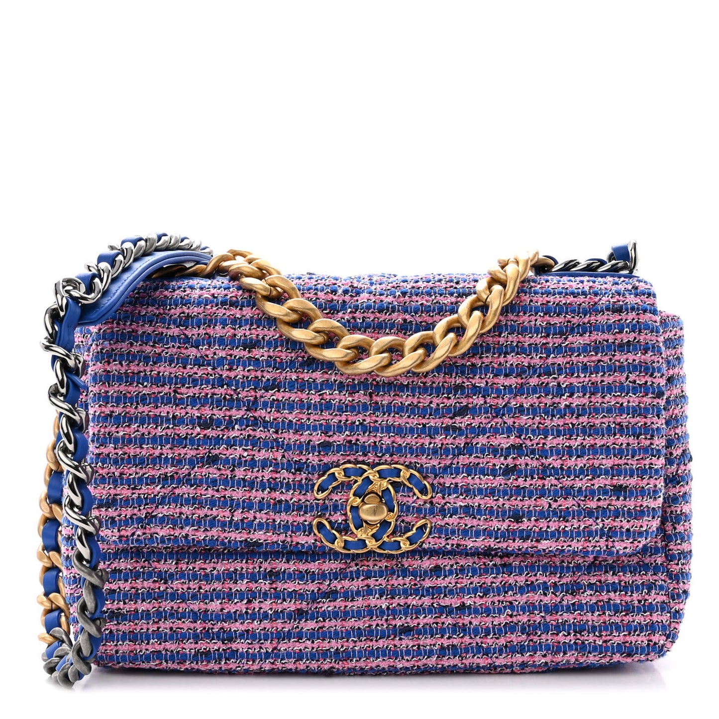 Tweed Quilted Medium Chanel 19 Flap Blue Pink