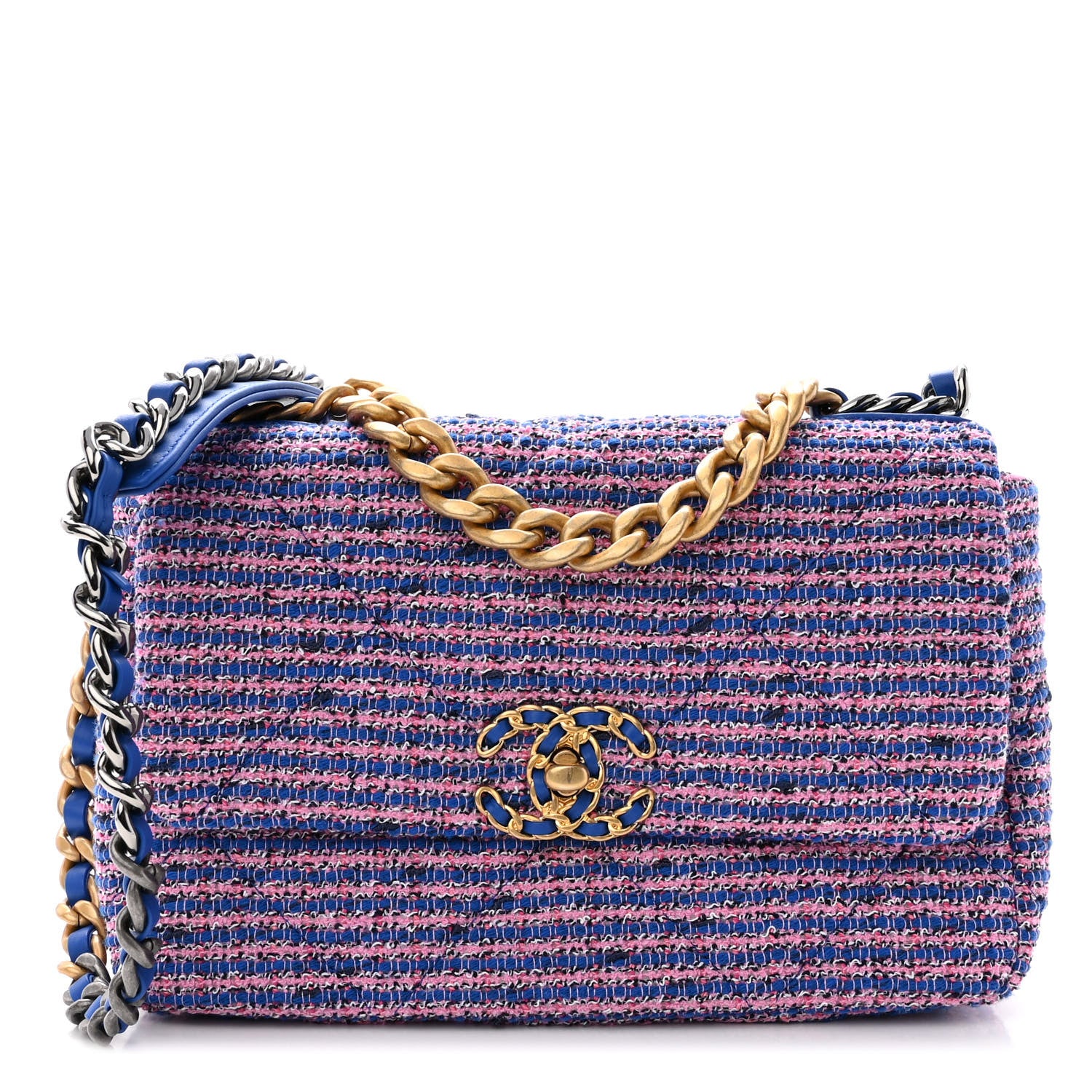 Chanel Tweed Quilted Medium Chanel 19 Flap Blue Pink 1 of 9