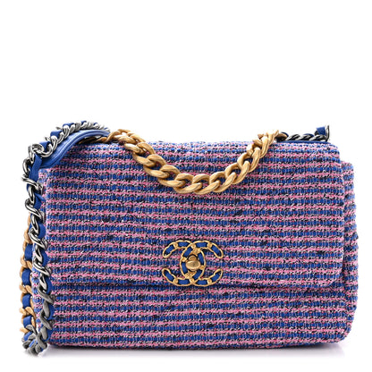Chanel Tweed Quilted Medium Chanel 19 Flap Blue Pink 1 of 9