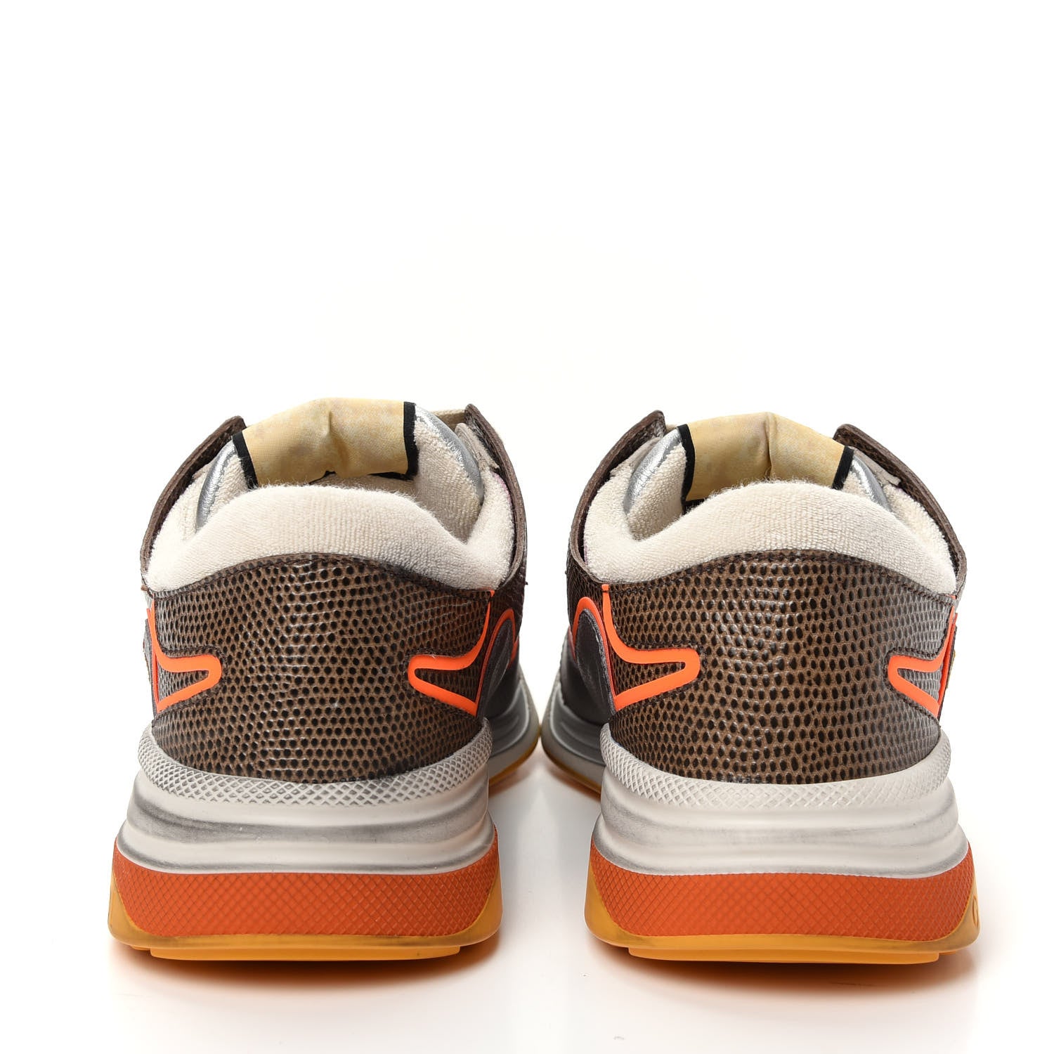 Gucci Calfskin Suede Mesh Lizard Embossed Womens Ultrapace Sneakers 40 Silver Anthracite Neon Orange 7 of 10