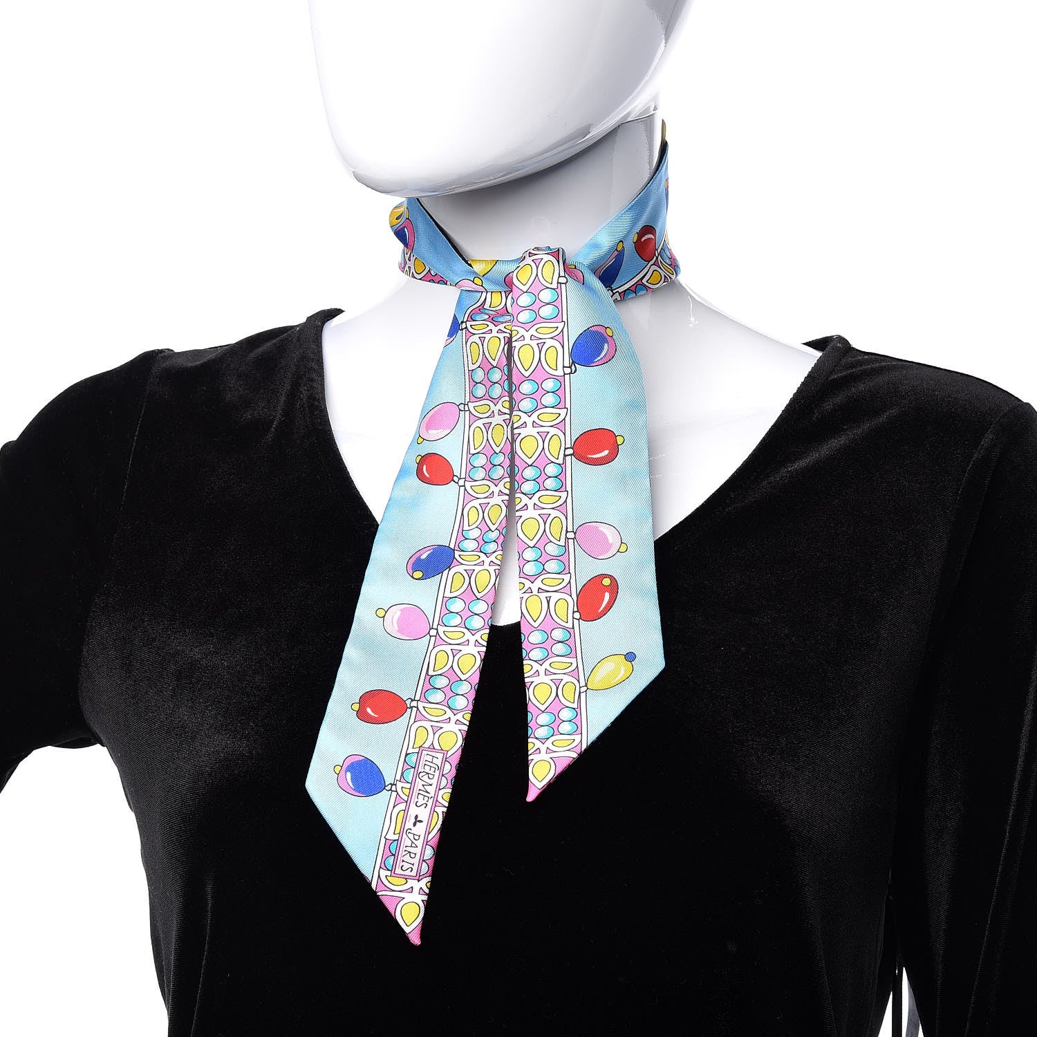 Hermes Silk Parures Des Maharajas Twilly Ciel Black Rose Vif 2 of 7