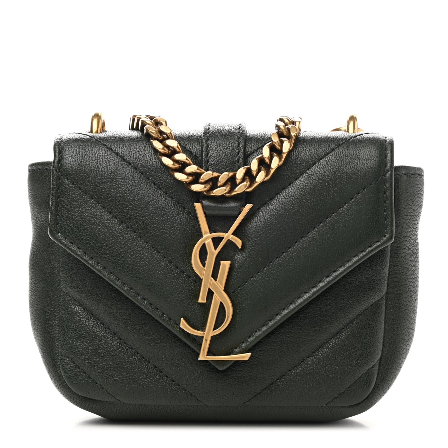 Sheepskin Matelasse Chevron Monogram Mini College Bag Dark Green