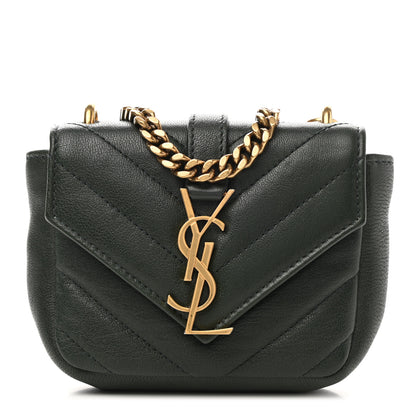Saint Laurent Sheepskin Matelasse Chevron Monogram Mini College Bag Dark Green 1 of 6