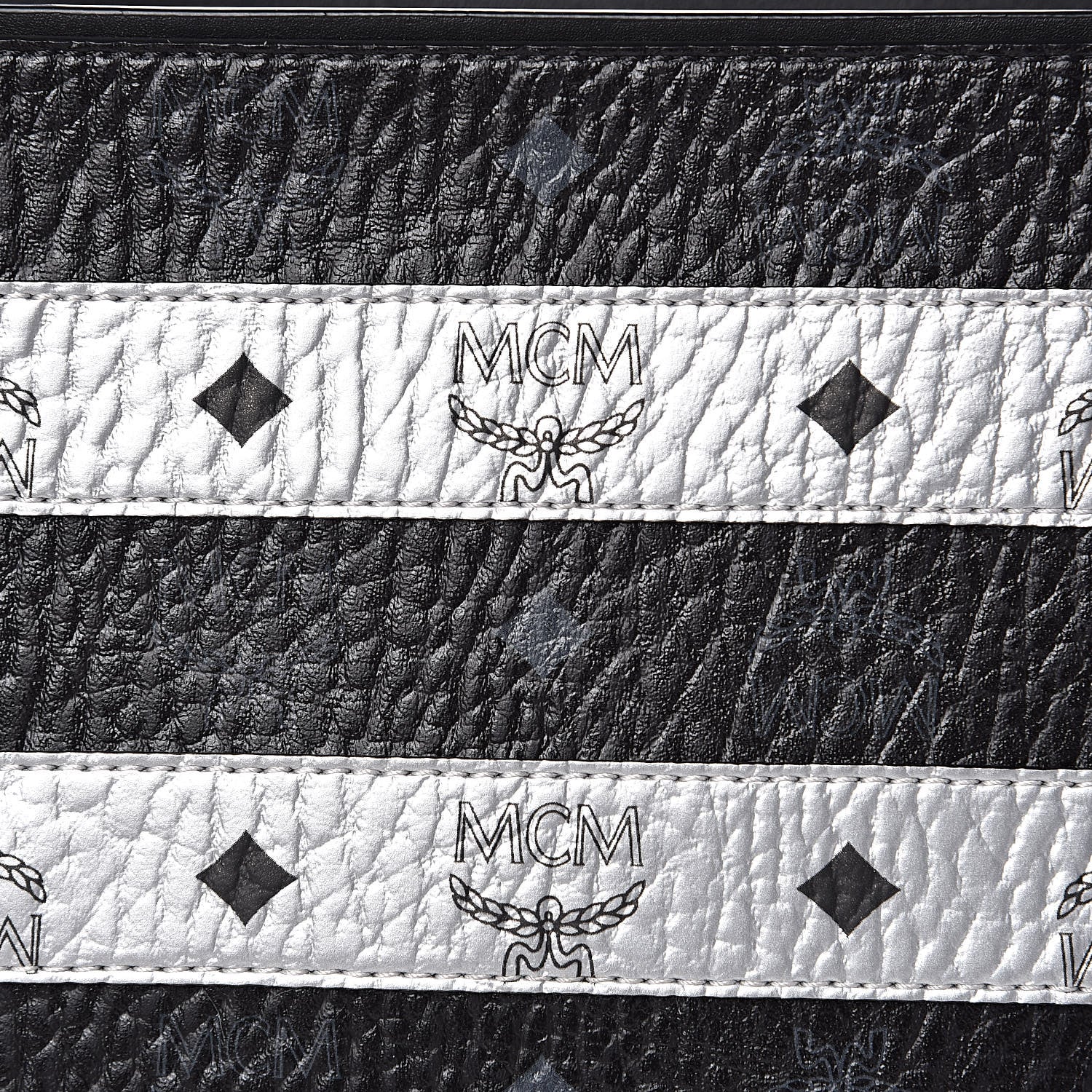 MCM Metallic Visetos Striped Medium Anya Shopper Tote Black Silver 10 of 10