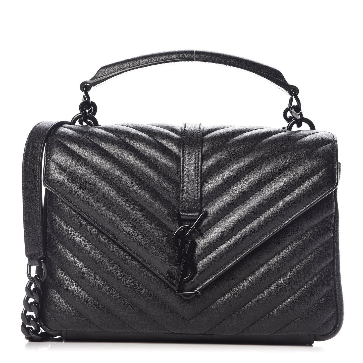 Sheepskin Matelasse Chevron Monogram Medium College Bag Black