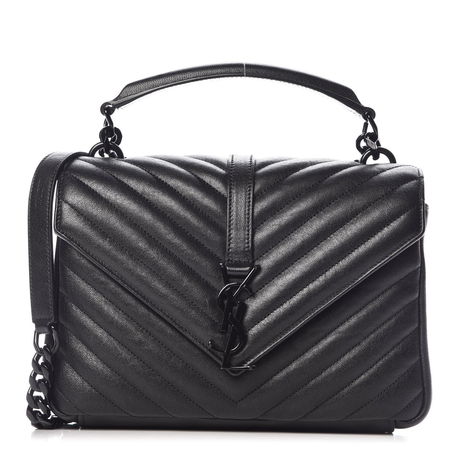 Saint Laurent Sheepskin Matelasse Chevron Monogram Medium College Bag Black 1 of 13