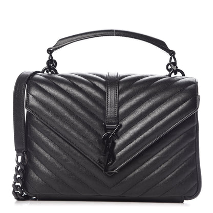 Saint Laurent Sheepskin Matelasse Chevron Monogram Medium College Bag Black 1 of 13