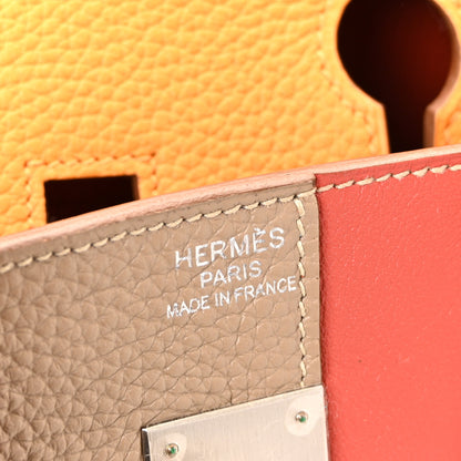 Hermes Taurillon Clemence Swift Tri-Color Birkin 35 Sanguine Gris Tourterelle Moutarde 6 of 11