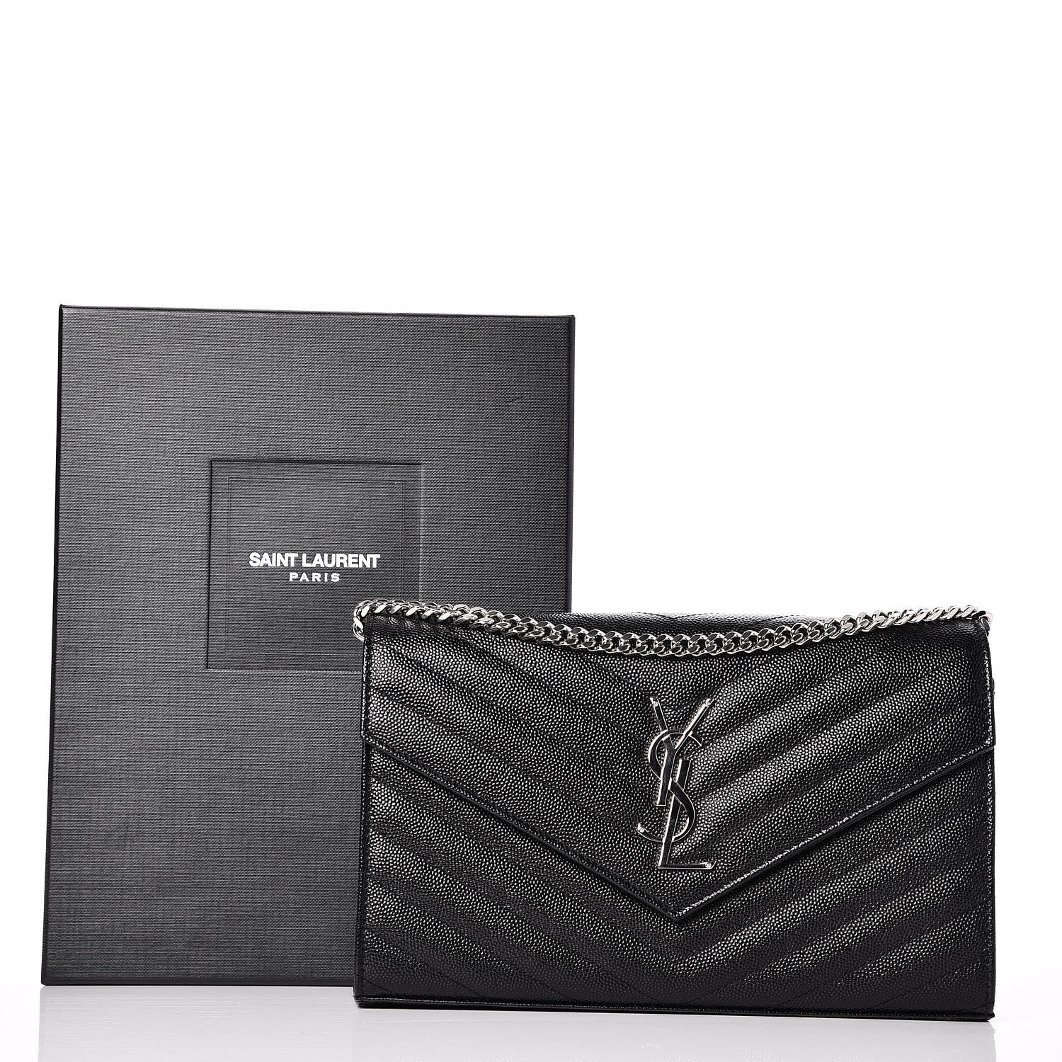 Saint Laurent Grain De Poudre Matelasse Chevron Monogram Chain Wallet Black 8 of 8
