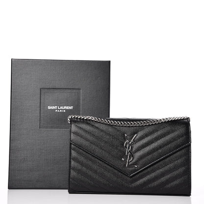 Saint Laurent Grain De Poudre Matelasse Chevron Monogram Chain Wallet Black 8 of 8