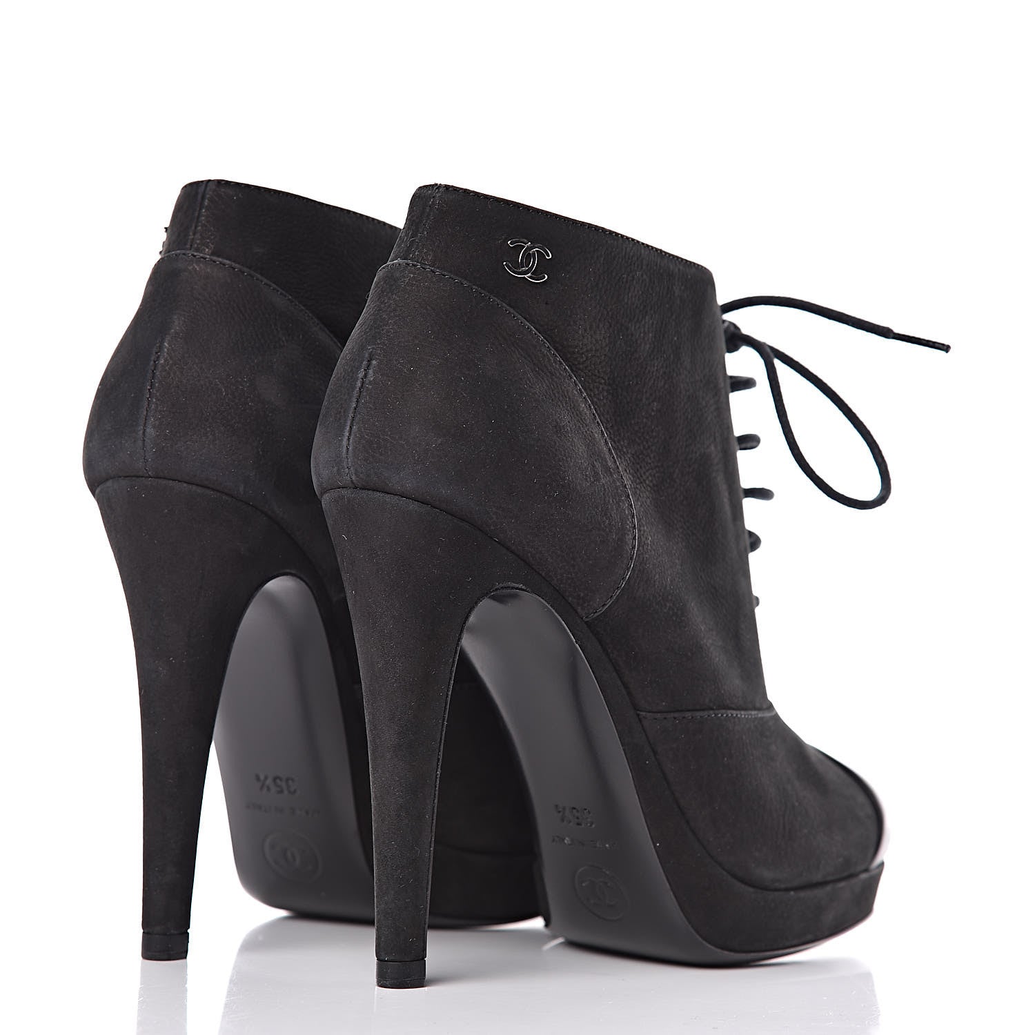 Chanel Suede Calfskin Lace Up Short Boots 35.5 Black 4 of 8