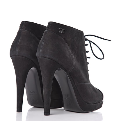 Chanel Suede Calfskin Lace Up Short Boots 35.5 Black 4 of 8