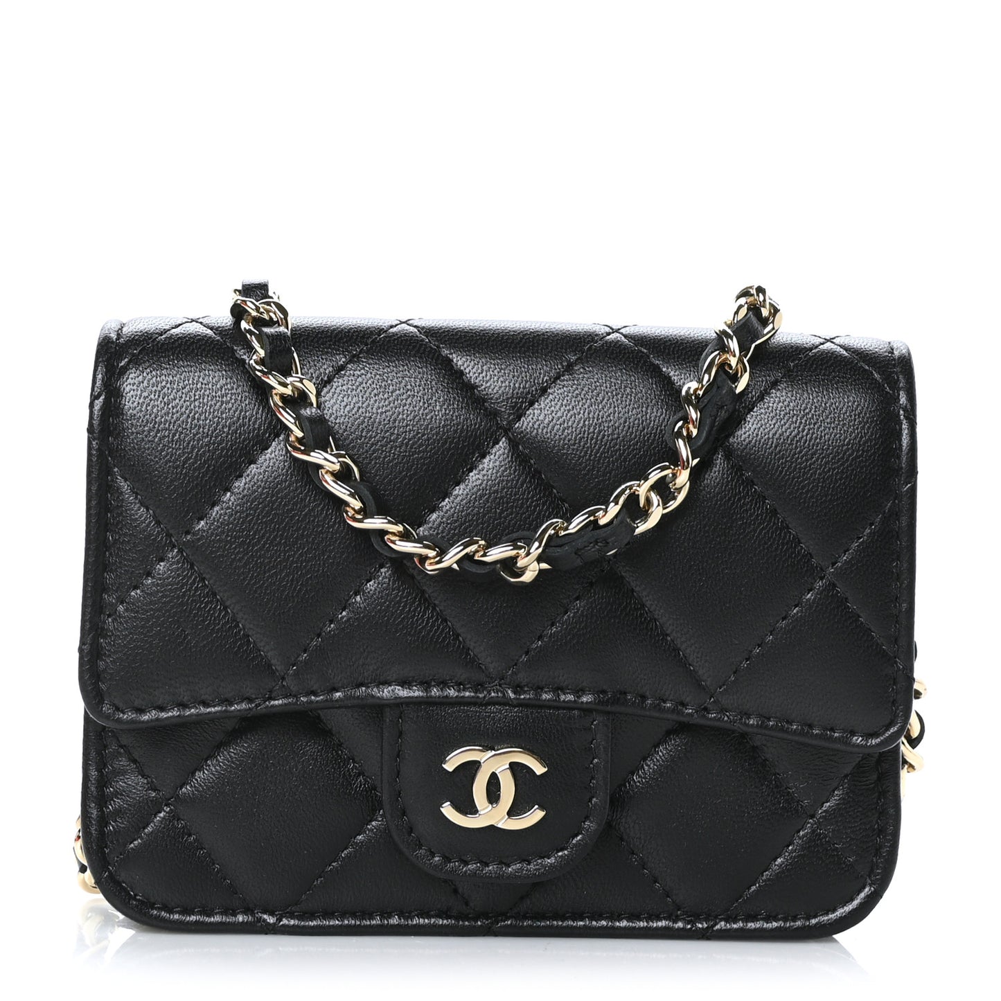 Lambskin Quilted Chain Belt Bag Black