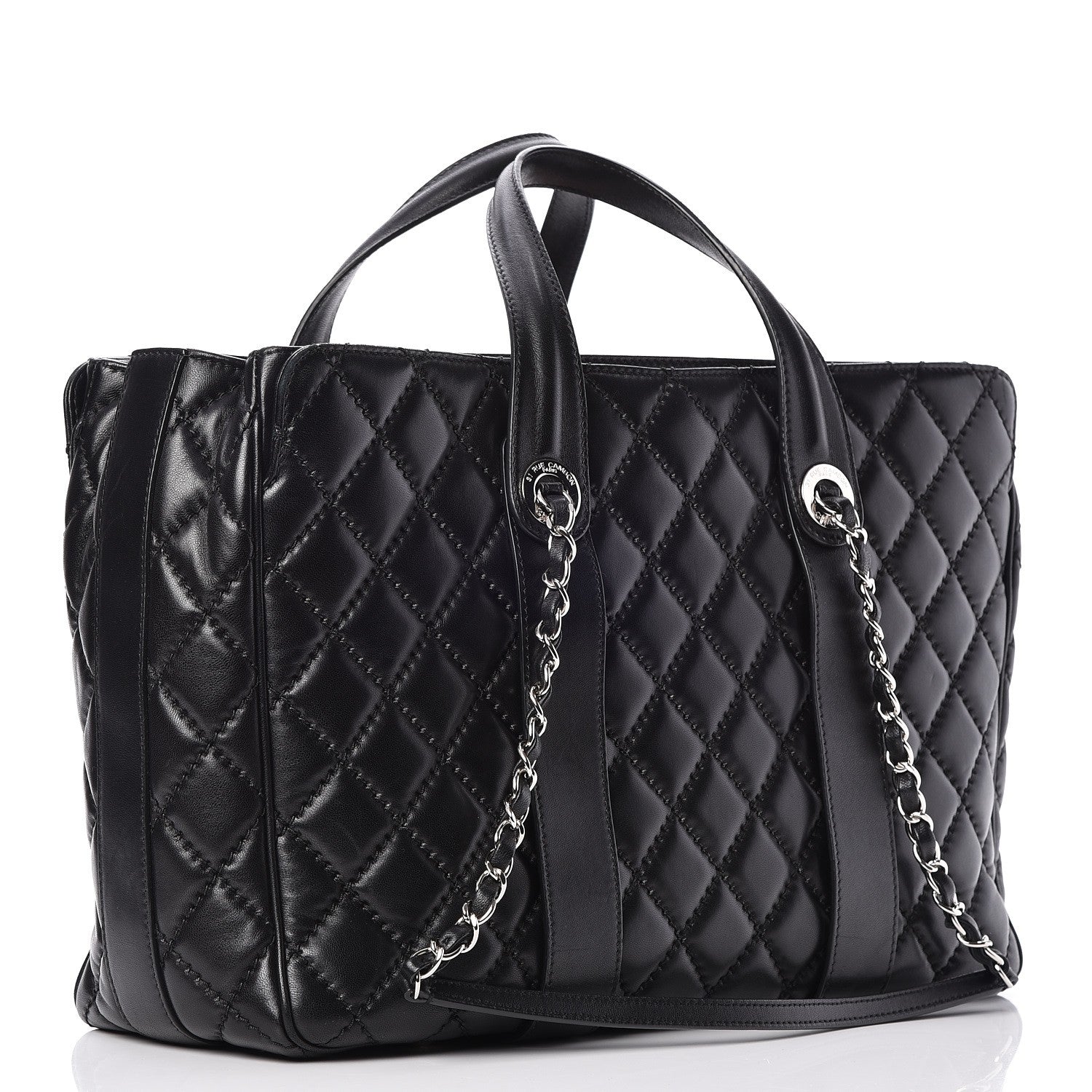 Chanel Lambskin Quilted Large Easy Carry Shopping Tote Black 3 of 8