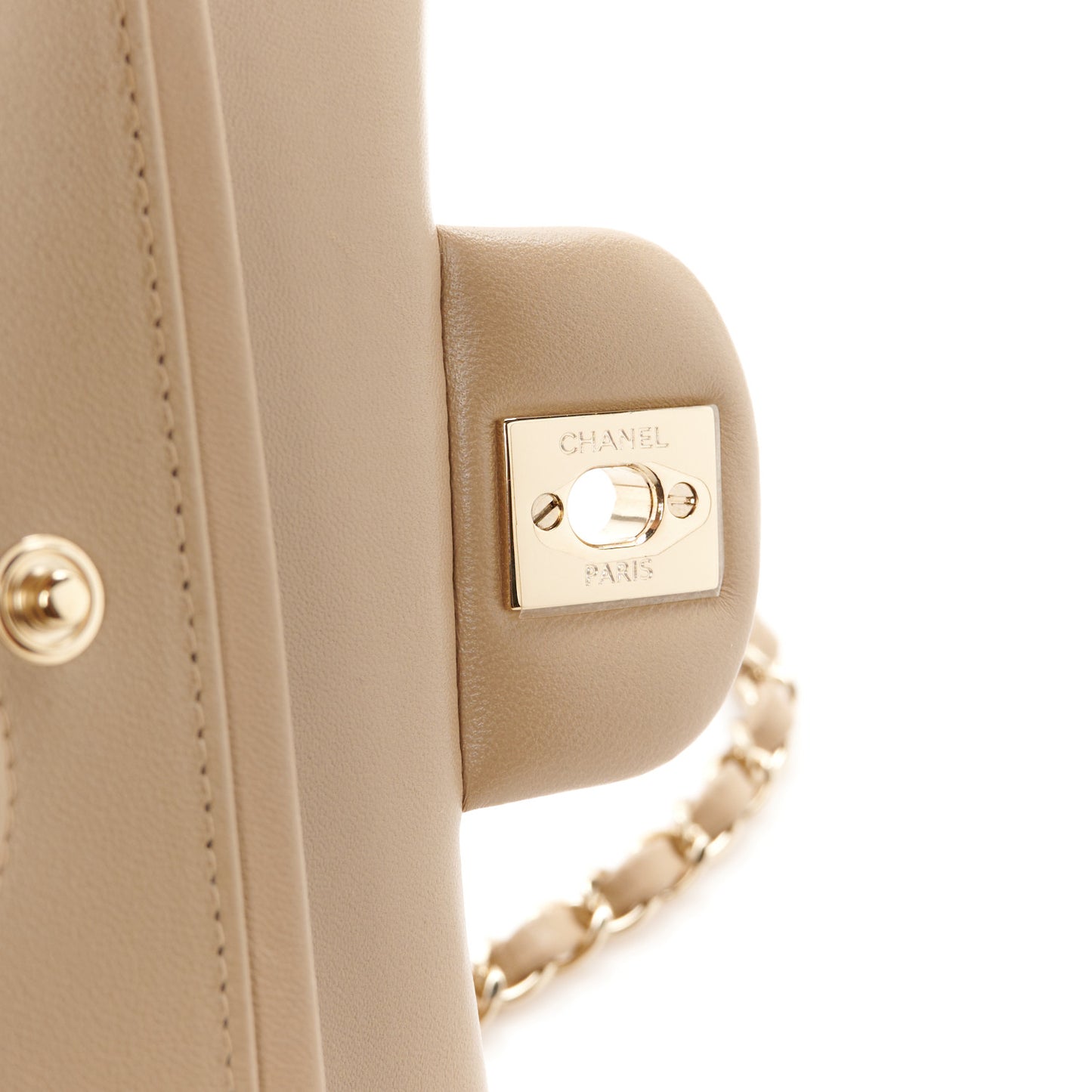 Lambskin Quilted Small Double Flap Beige
