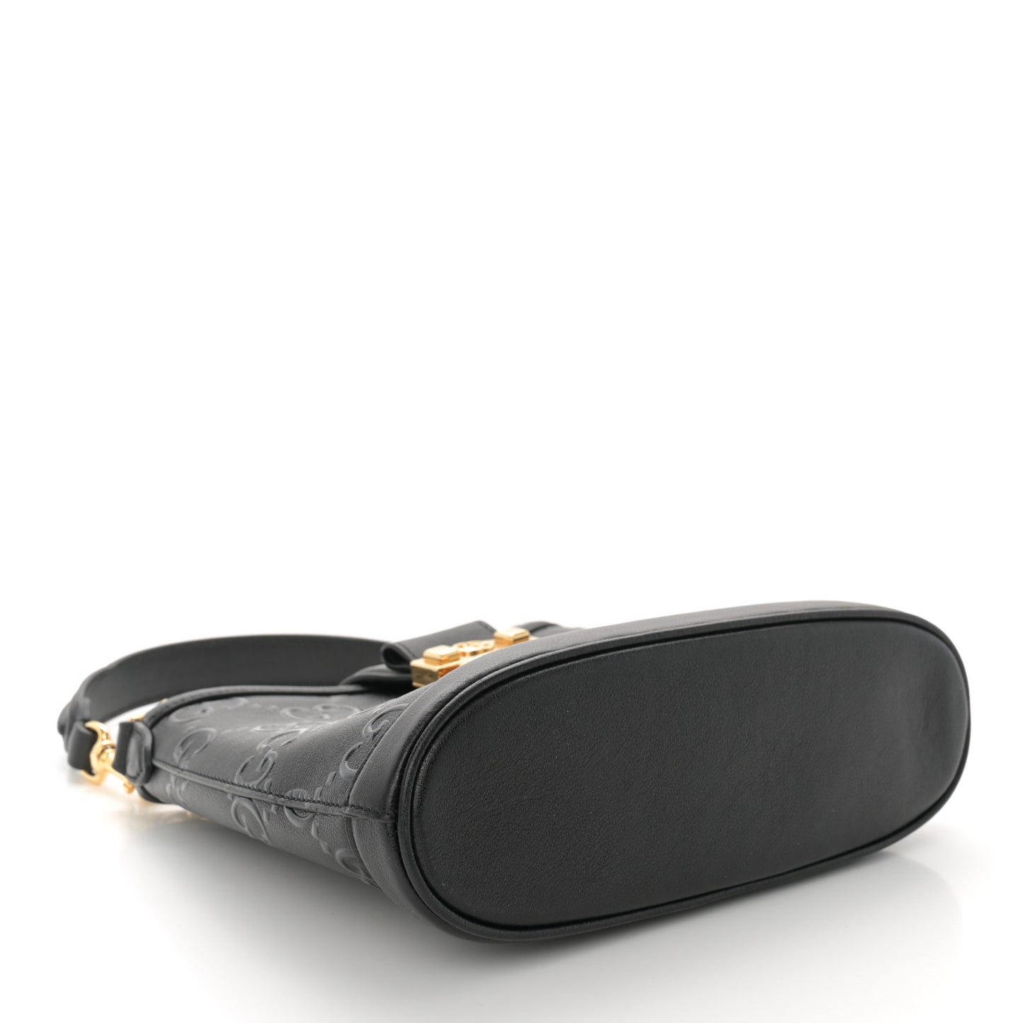 Wonka Grain Calfskin GG Monogram Debossed Small Padlock Shoulder Bag Black