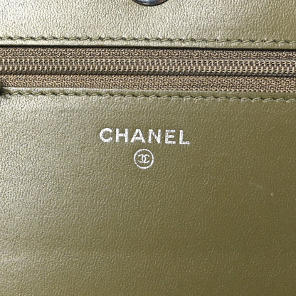 Chanel Calfskin Crystal Studded Boy Wallet On Chain WOC Khaki 6 of 12