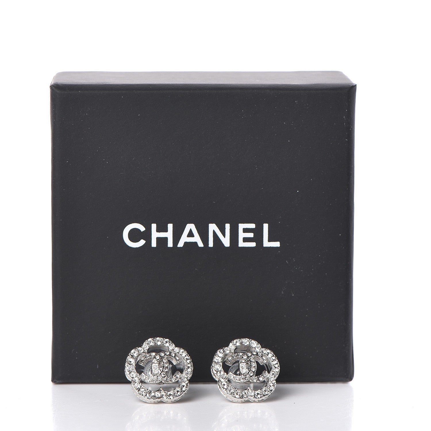 Chanel Crystal CC Camellia Earrings Silver 5 of 5