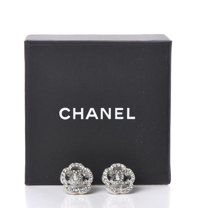 Chanel Crystal CC Camellia Earrings Silver 5 of 5