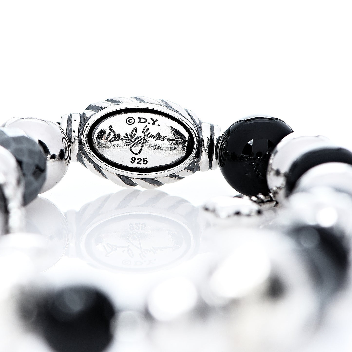 Sterling Silver Black Onyx Hematite 8mm Elements Bead Bracelet