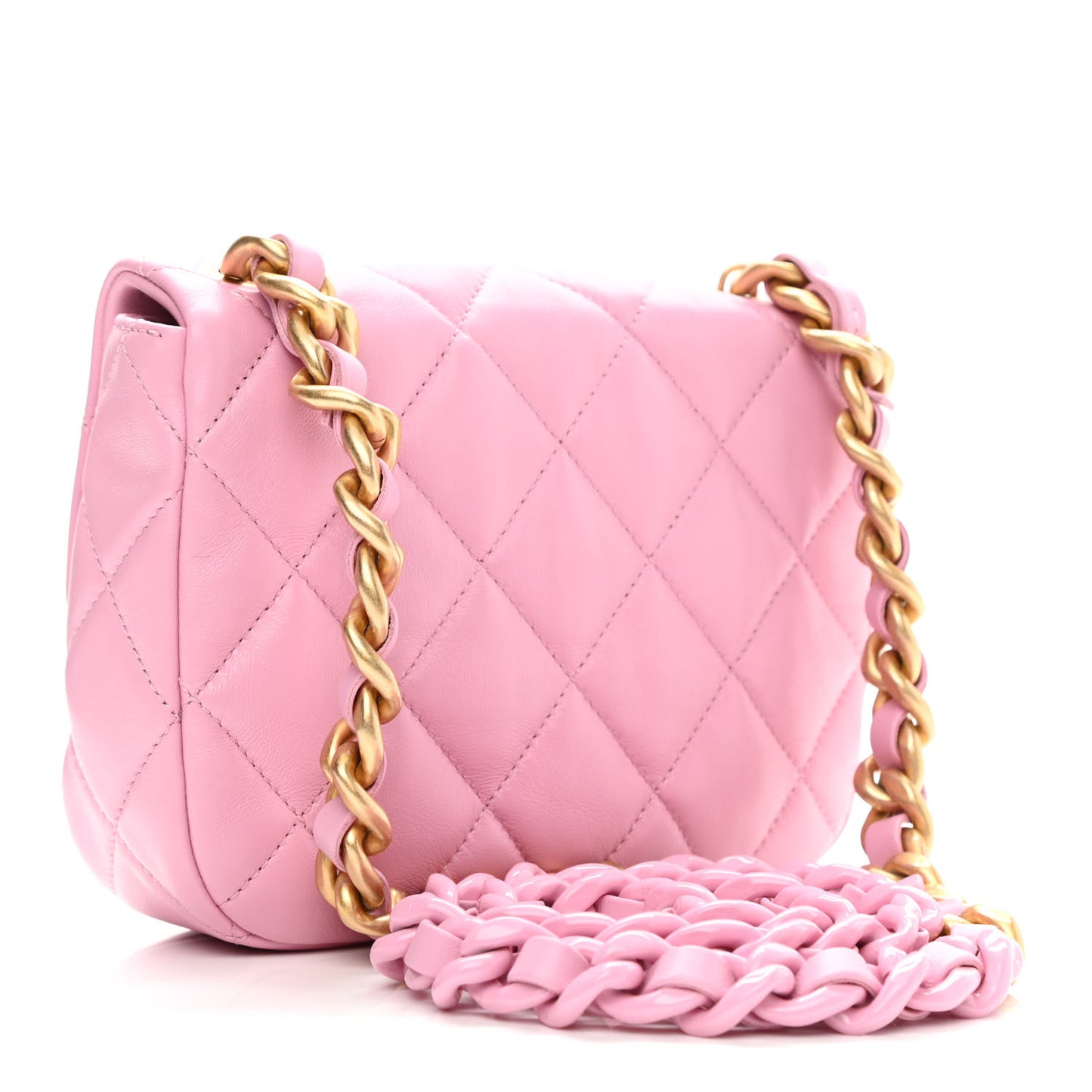 Lambskin Quilted Mini Lacquered Chain Flap Pink