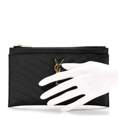Saint Laurent Grain De Poudre Chevron Monogram Bill Pouch Black 2 of 7
