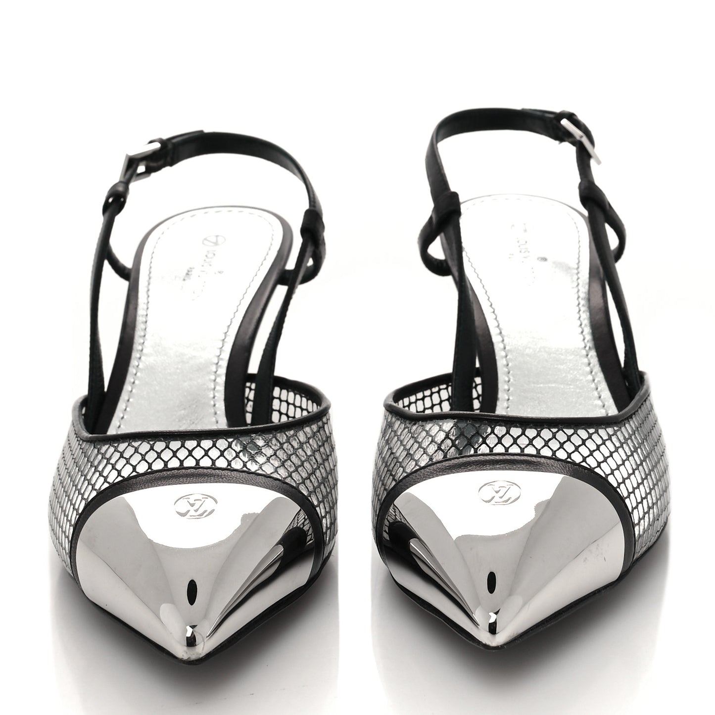 Calfskin Mesh PVC Urban Twist Slingback Mules 37 Black