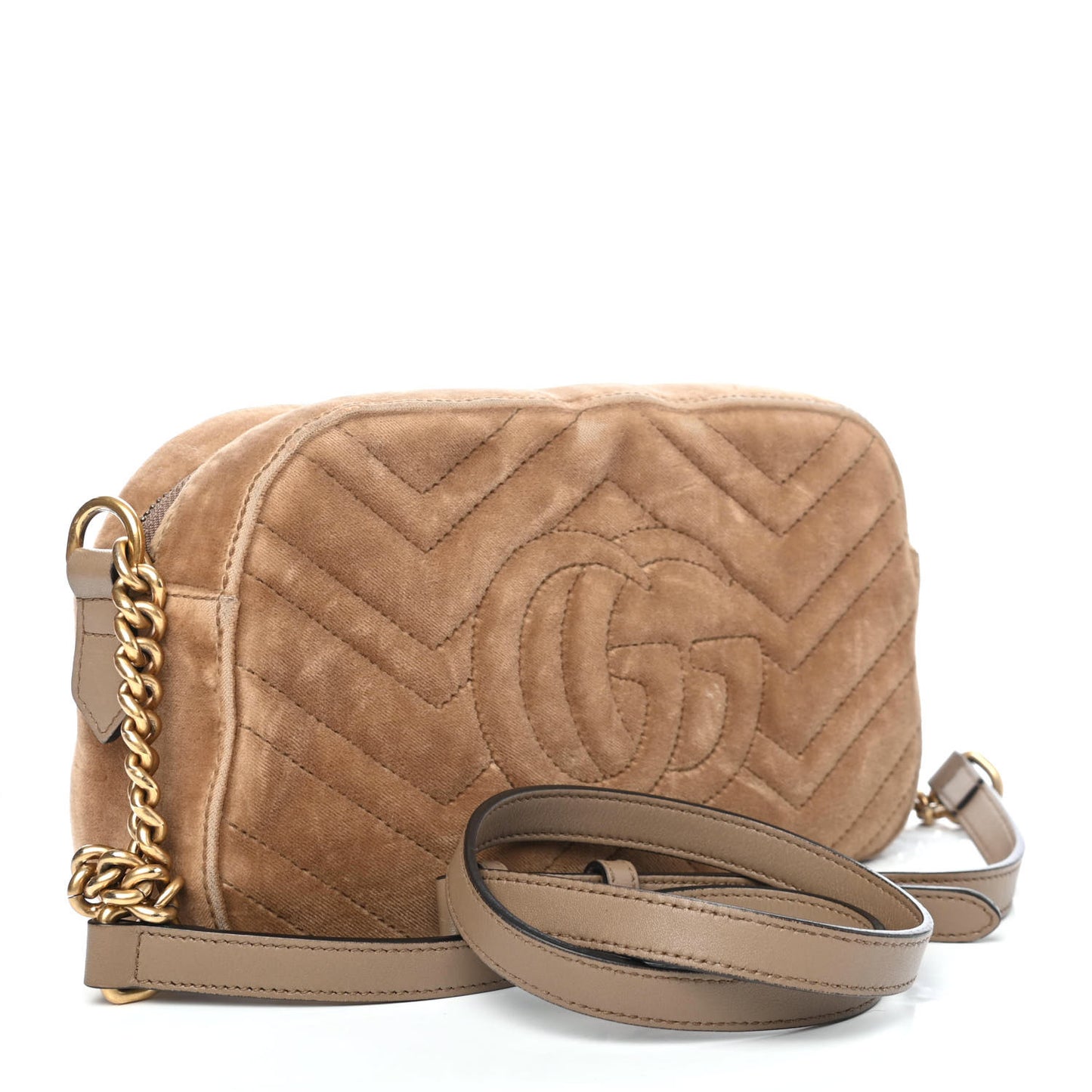 Velvet Matelasse Small GG Marmont Chain Shoulder Bag Taupe