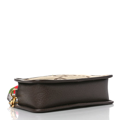 Gucci Monogram Jumbo GG Textured Dollar Calfskin Web Mini Crossbody Bag Camel Ebony New Acero 4 of 9