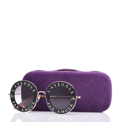 Gucci Metal L'Aveugle Par Amour Round Frame Sunglasses GG0113S Black 8 of 8
