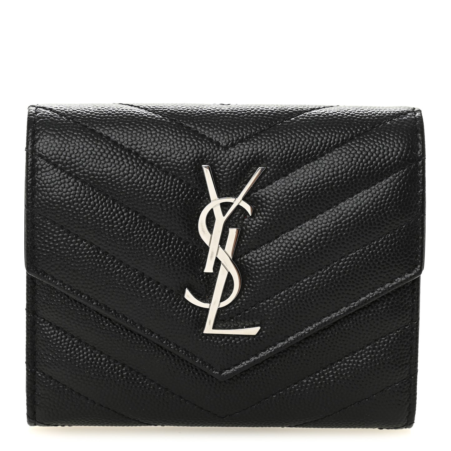 Grain De Poudre Matelasse Chevron Monogram Compact Tri Fold Wallet Black