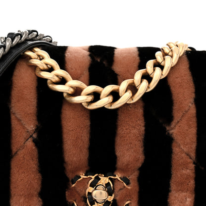 Chanel Shearling Striped Medium Chanel 19 Flap Black Beige 8 of 11